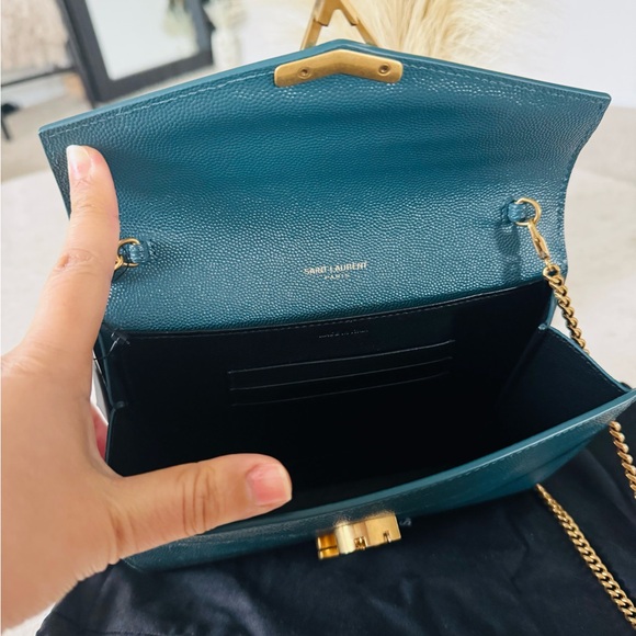 Yves Saint Laurent Dark Green Clutch with Gold Chain - Picture 3 of 4